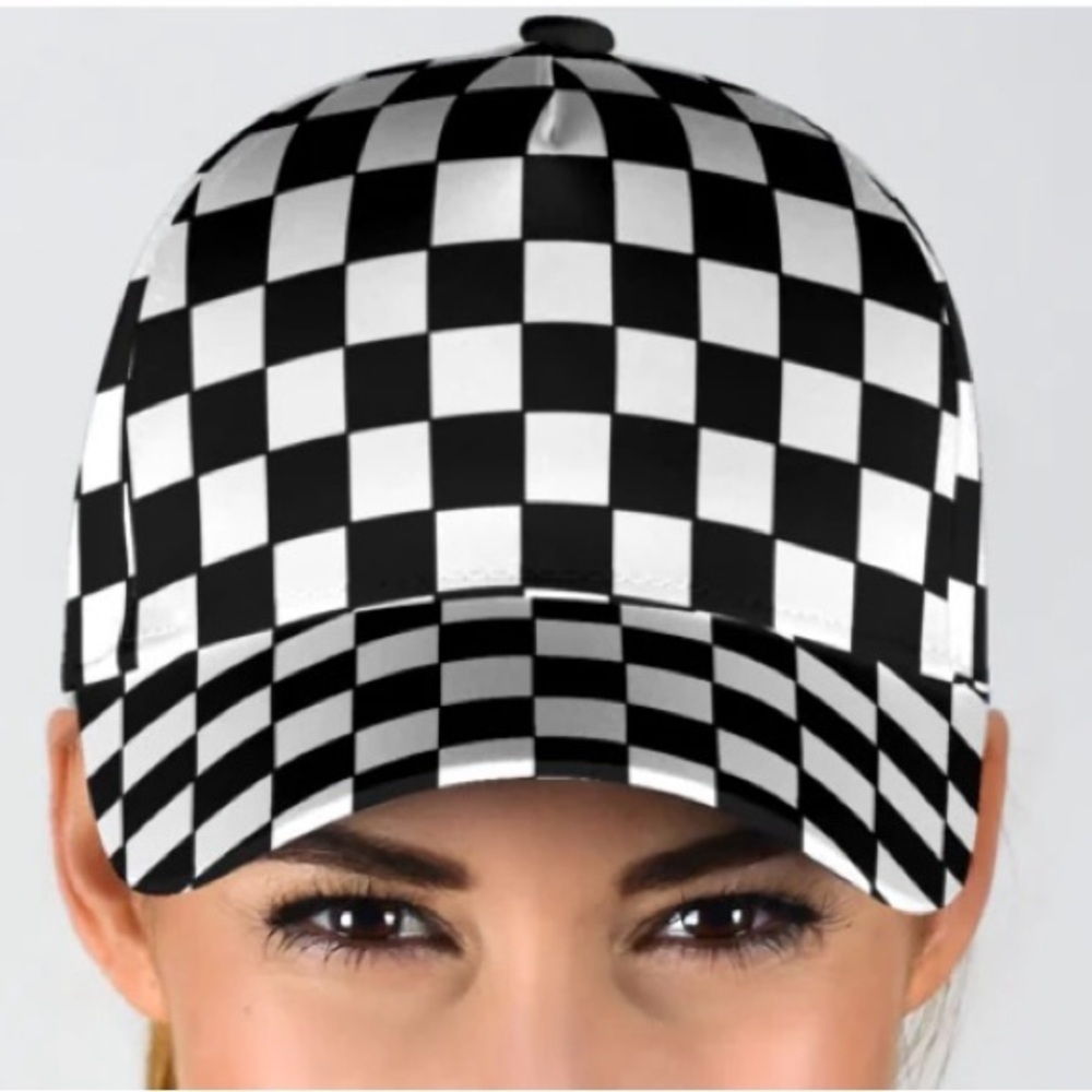 CHECKERED kids youth baseball hat adjustable closure black and white size OSFA